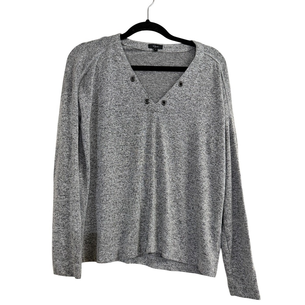Rails Leigh Melange Grey Studded Women's Long Sleeve V-Neck Size M